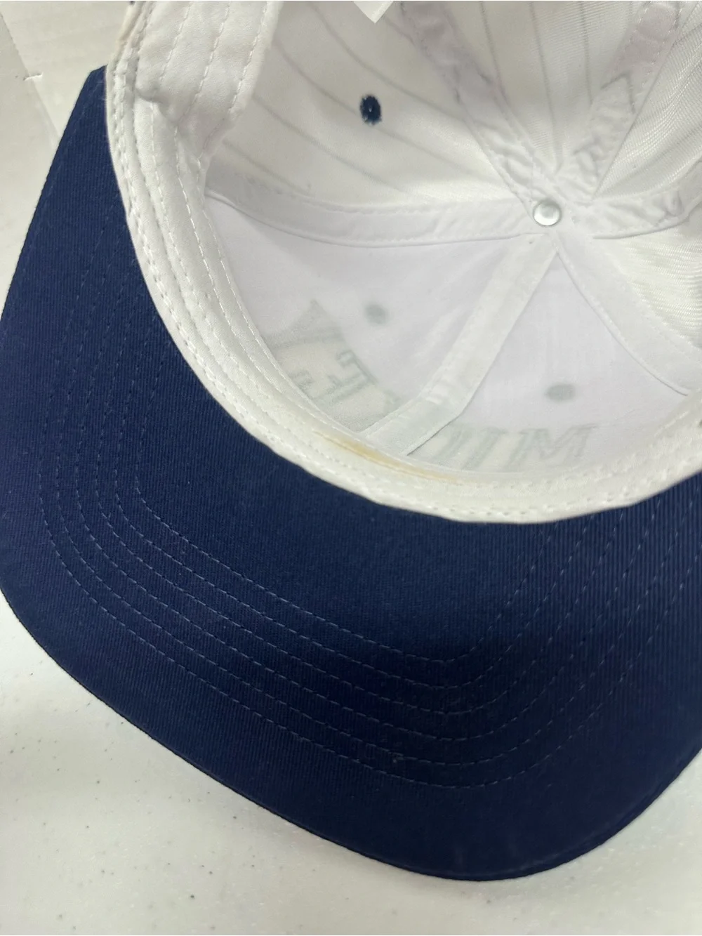 Disney Mickey Mouse Original Pinstripe Snapback Hat Navy White Baseball Cap